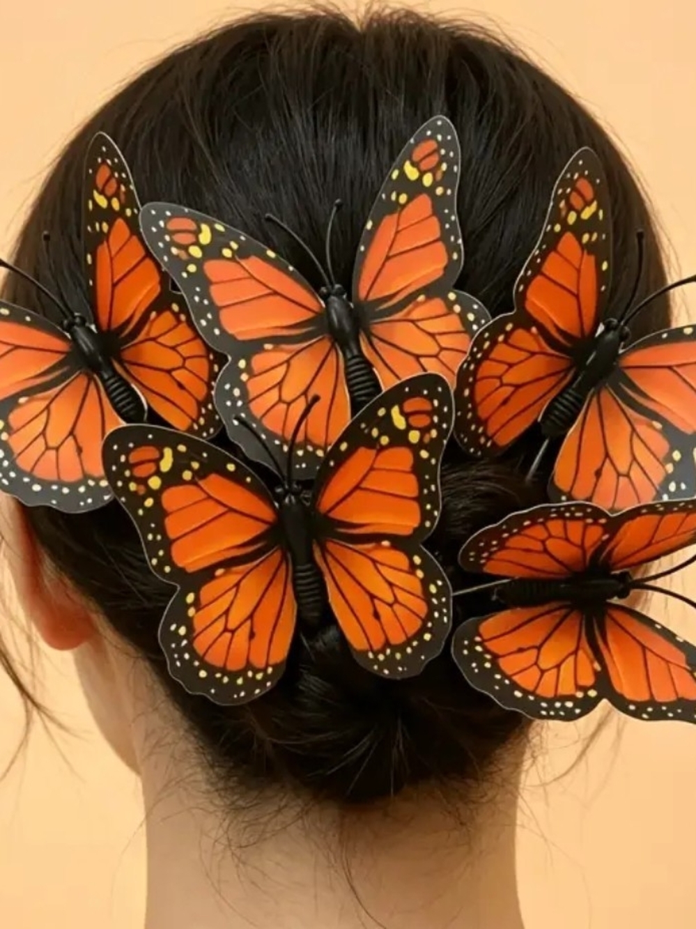 Butterflies Hair Comb - Orange Decorative Clip for Women